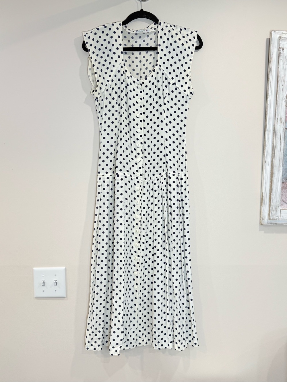 🔥Caroll Paris Polka Dot Button-Front Midi Dress - White with Black Size 38 EC🔥